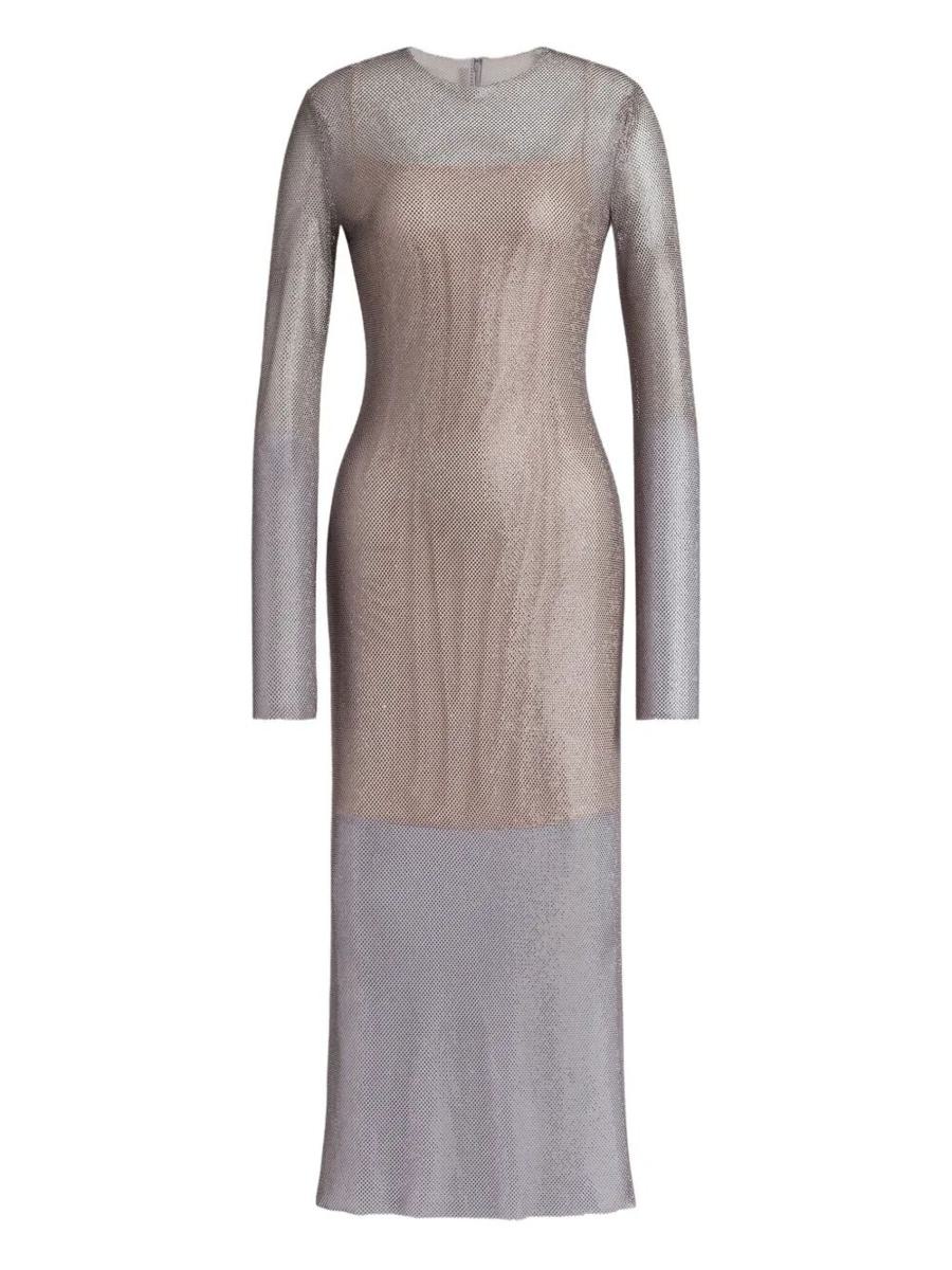 Alberta Ferretti Crystals Net Midi Dress Clothing