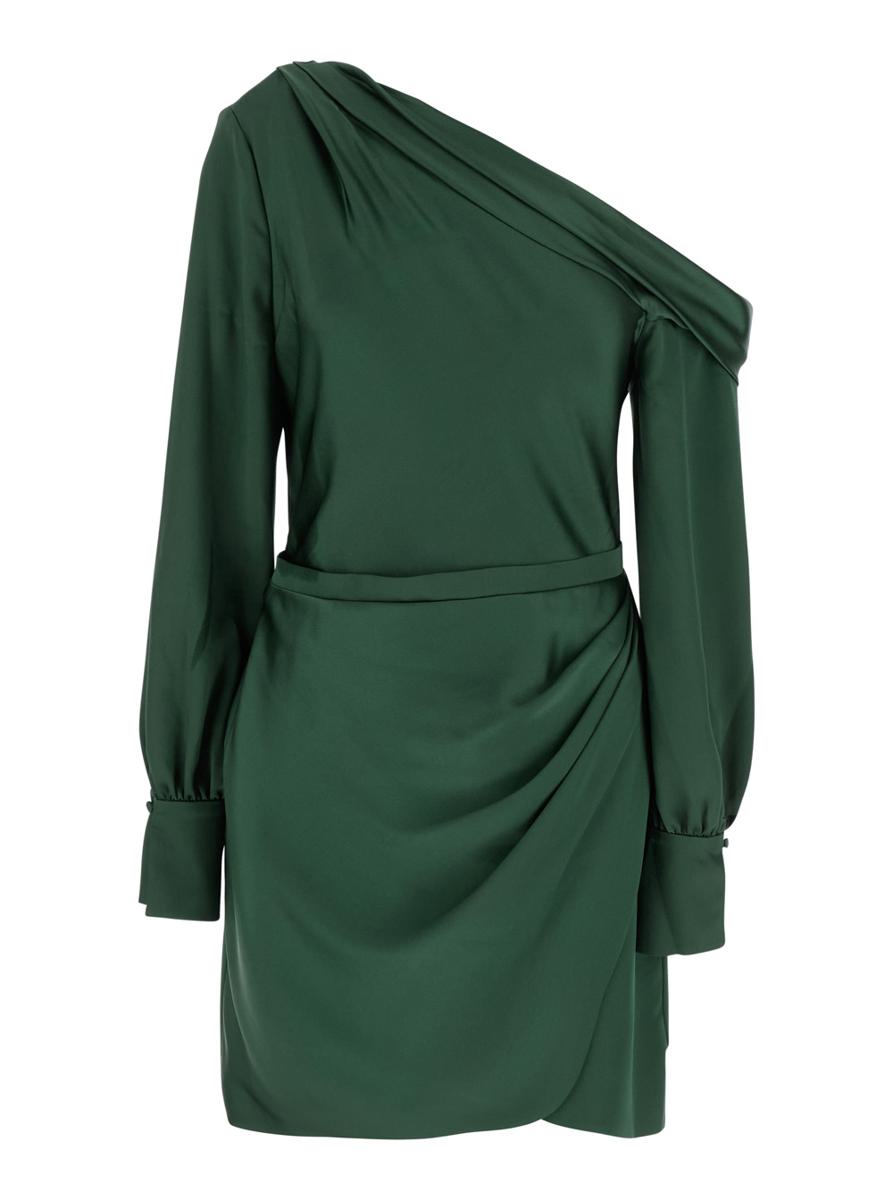 'Cameron' Green One-Shoulder Dress With Front Single Slit In Acetate Blend Woman
