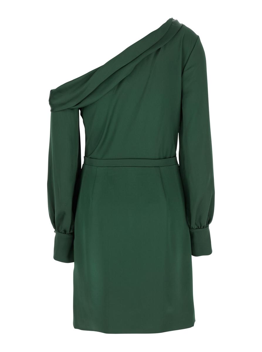 'Cameron' Green One-Shoulder Dress With Front Single Slit In Acetate Blend Woman