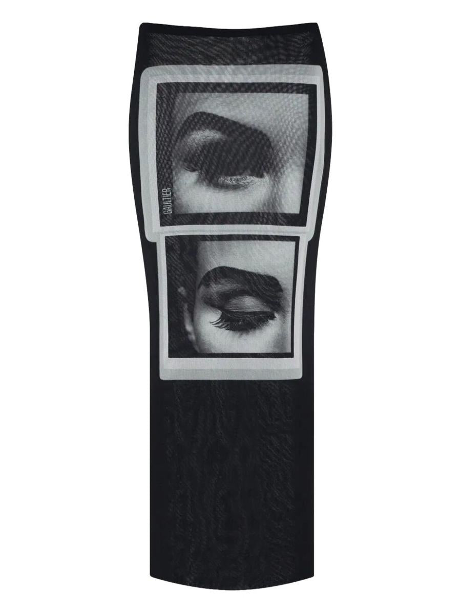 Jean Paul Gaultier Re-Edition : Mesh Long Skirt Printed "Eyes And Lips" Clothing